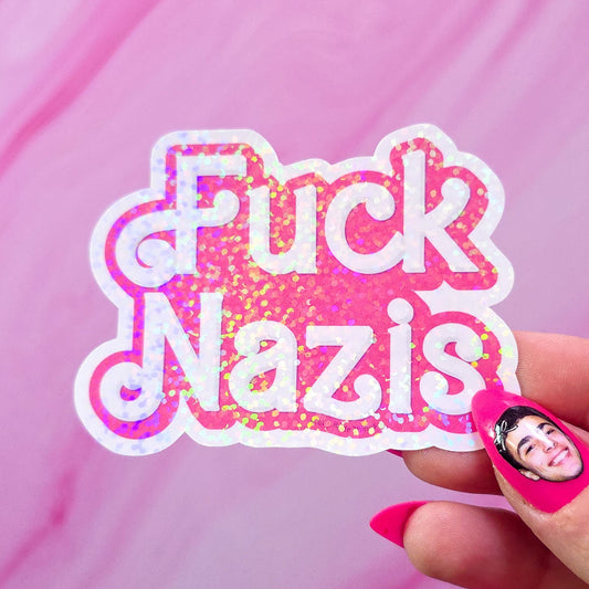 "Fuck Nazis" Barbie Sticker, 3 x 2.2 in.