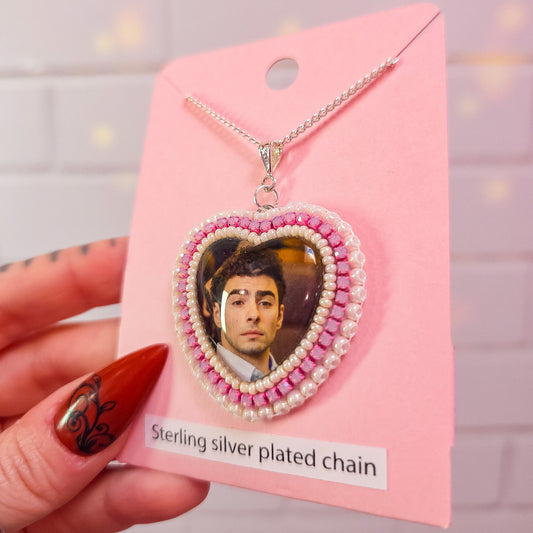 Luigi Mangione Pink and White Heart Necklace