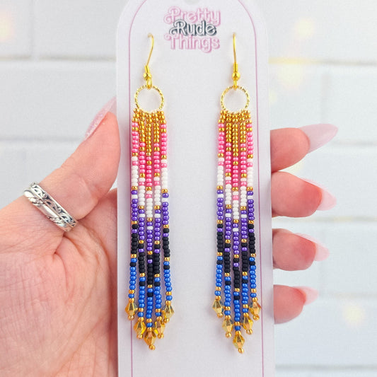 Gender fluid Pride Beaded Fringe Earrings