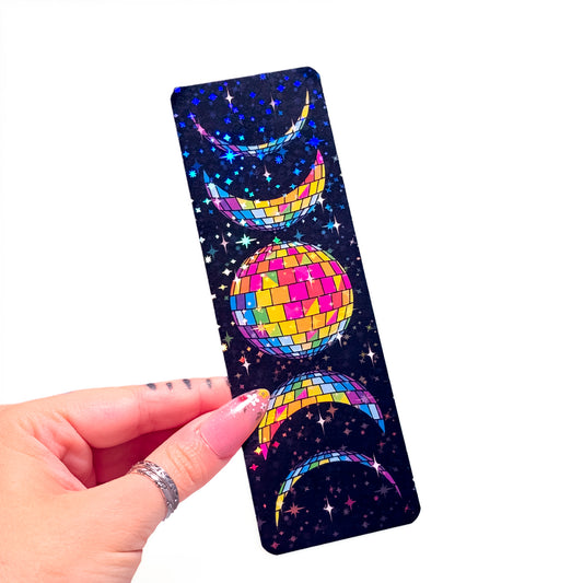Rainbow Disco Ball Moon Holographic Bookmark
