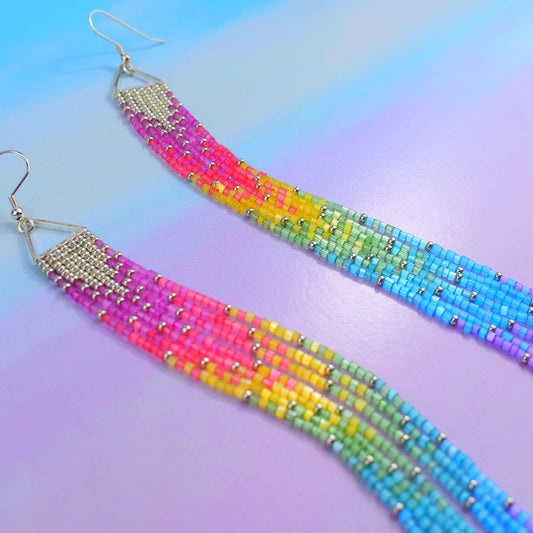 Rock Candy Rainbow Long Fringe Earrings