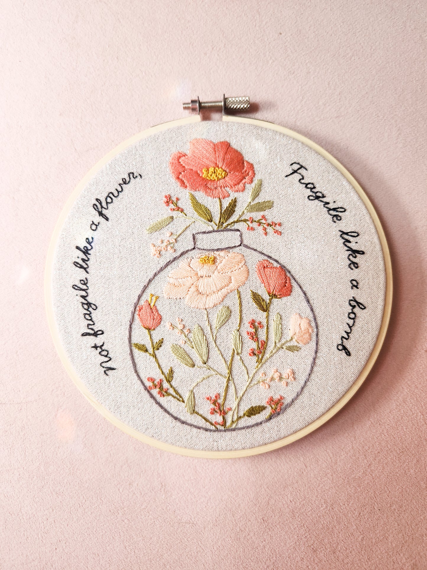 Digital Embroidery Pattern - Not Fragile Like A Flower, Fragile Like a Bomb Quote