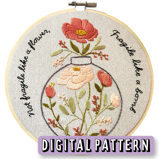 Digital Embroidery Pattern - Not Fragile Like A Flower, Fragile Like a Bomb Quote