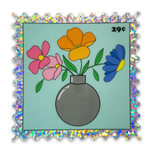 Flower Bomb Stamp Holographic Sticker, 3 x 3 in.