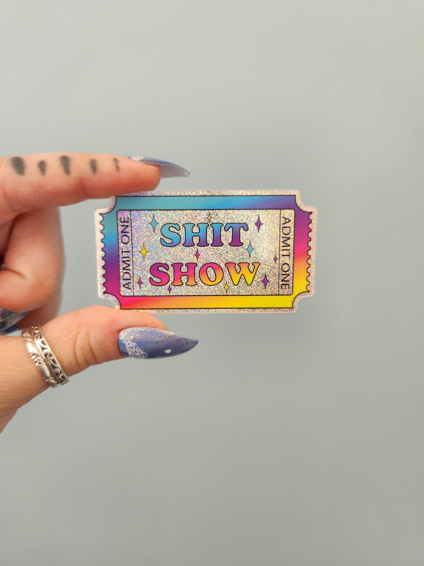 Ticket to the Shit Show Holographic Sticker, 2.5 x 1.5 in. (New larger size)