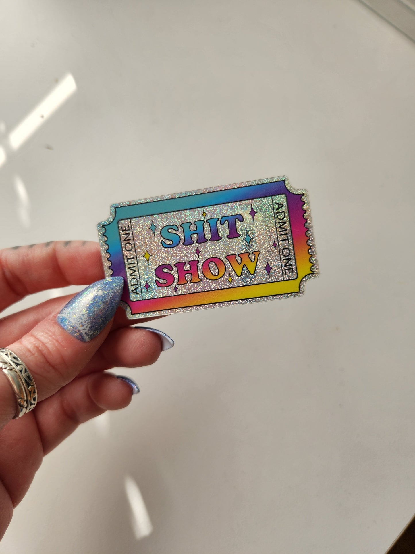 Ticket to the Shit Show Holographic Sticker, 2.5 x 1.5 in. (New larger size)