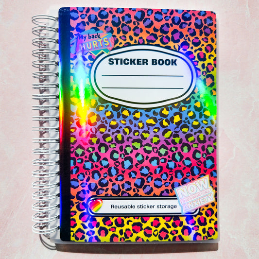 Rainbow Leopard Print Composition Reusable Sticker Storage Book, 5 x 7