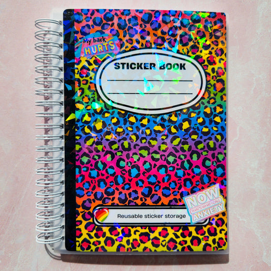 Rainbow Leopard Print Composition Reusable Sticker Storage Book, 5 x 7