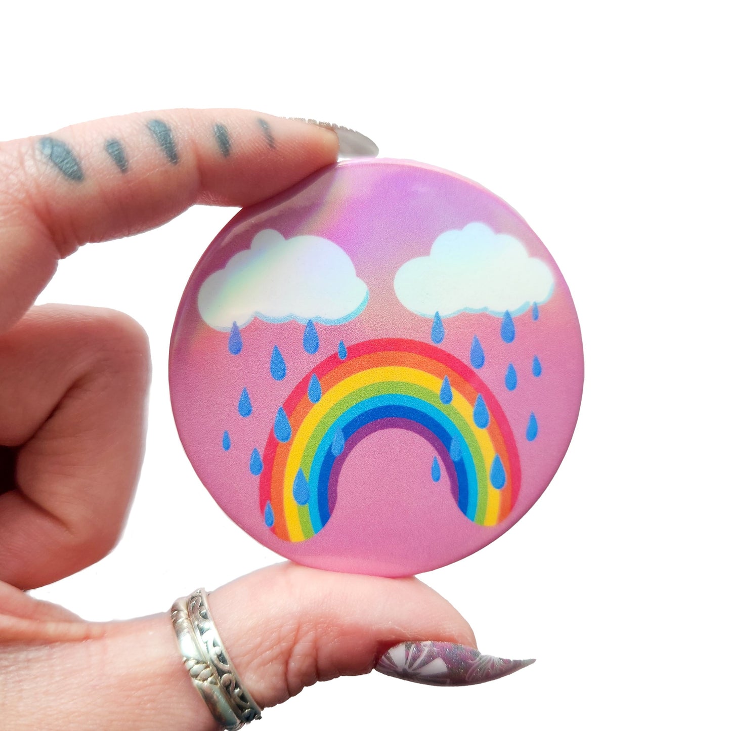 Holographic Rainbow Frowny Face Pinback Button