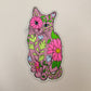 Floral Cat Sticker, 1.5 x 3 in.