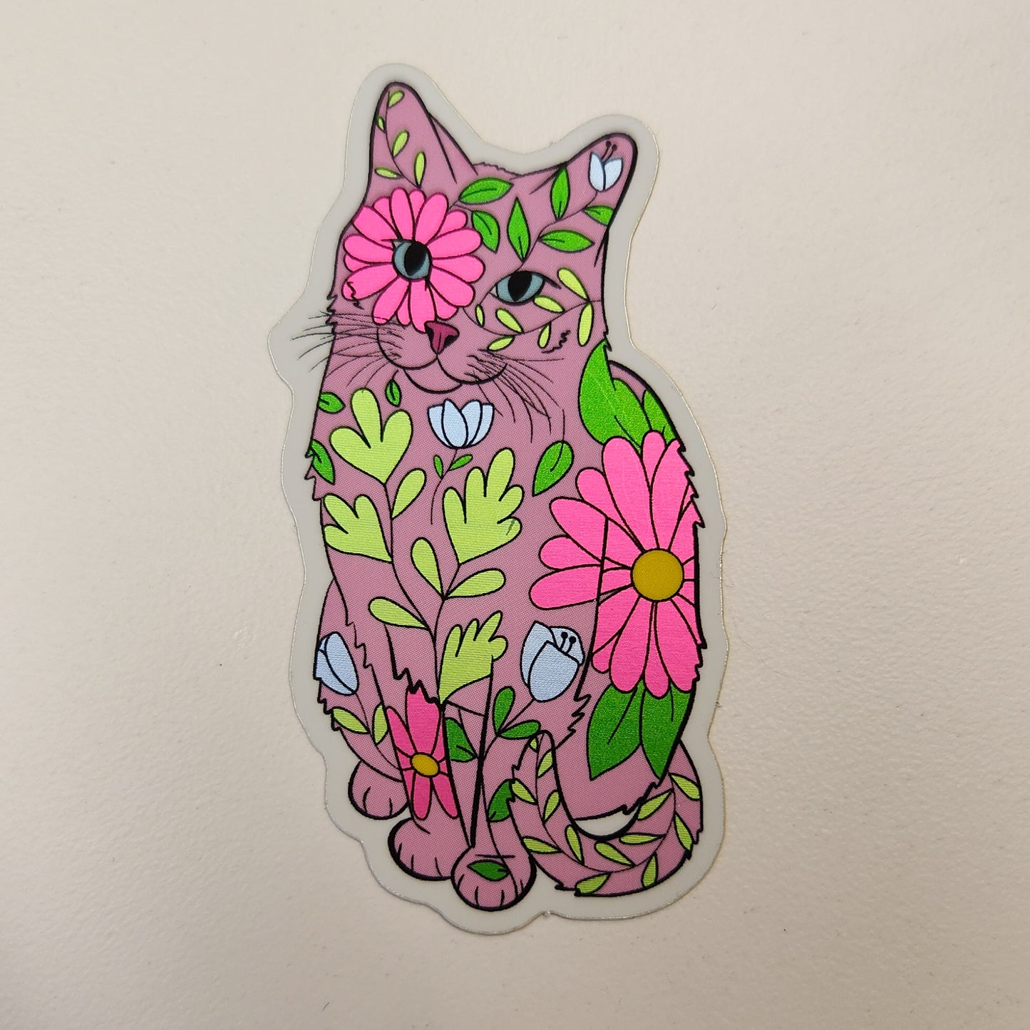 Floral Cat Sticker, 1.5 x 3 in.