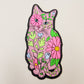 Floral Cat Sticker, 1.5 x 3 in.