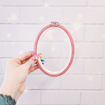 Oval Plastic Flexi Embroidery Hoop - Pink, White or Woodgrain - In Multiple Sizes