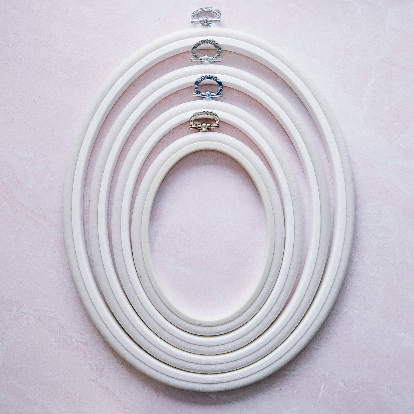 Oval Plastic Flexi Embroidery Hoop - Pink, White or Woodgrain - In Multiple Sizes