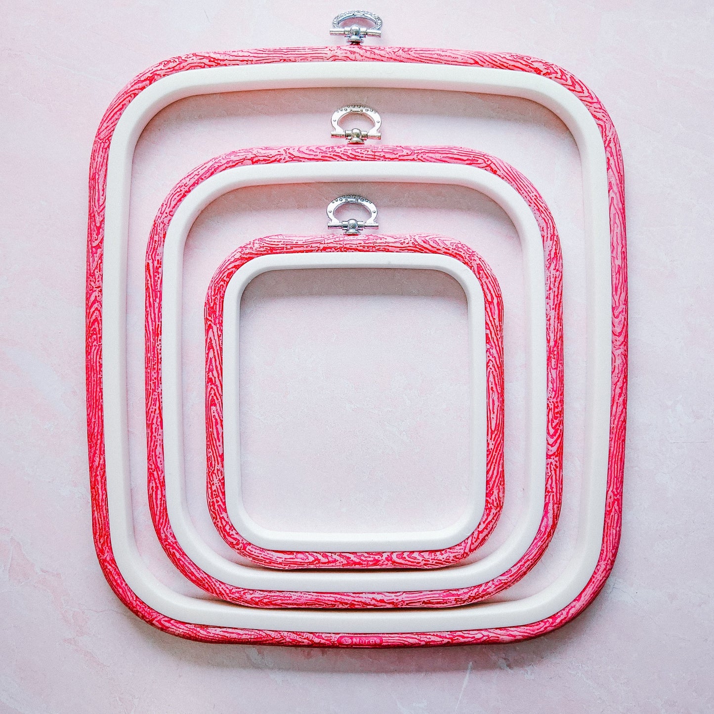 Square Plastic Flexi Embroidery Hoop, Pink or White, In Multiple Sizes