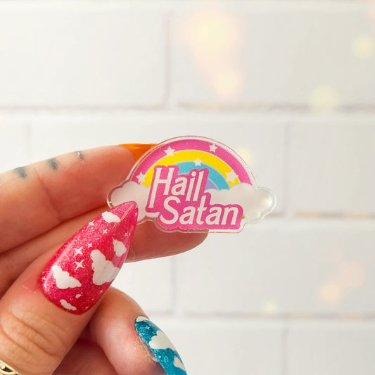 Pink Kawaii Hail Satan Acrylic Pin