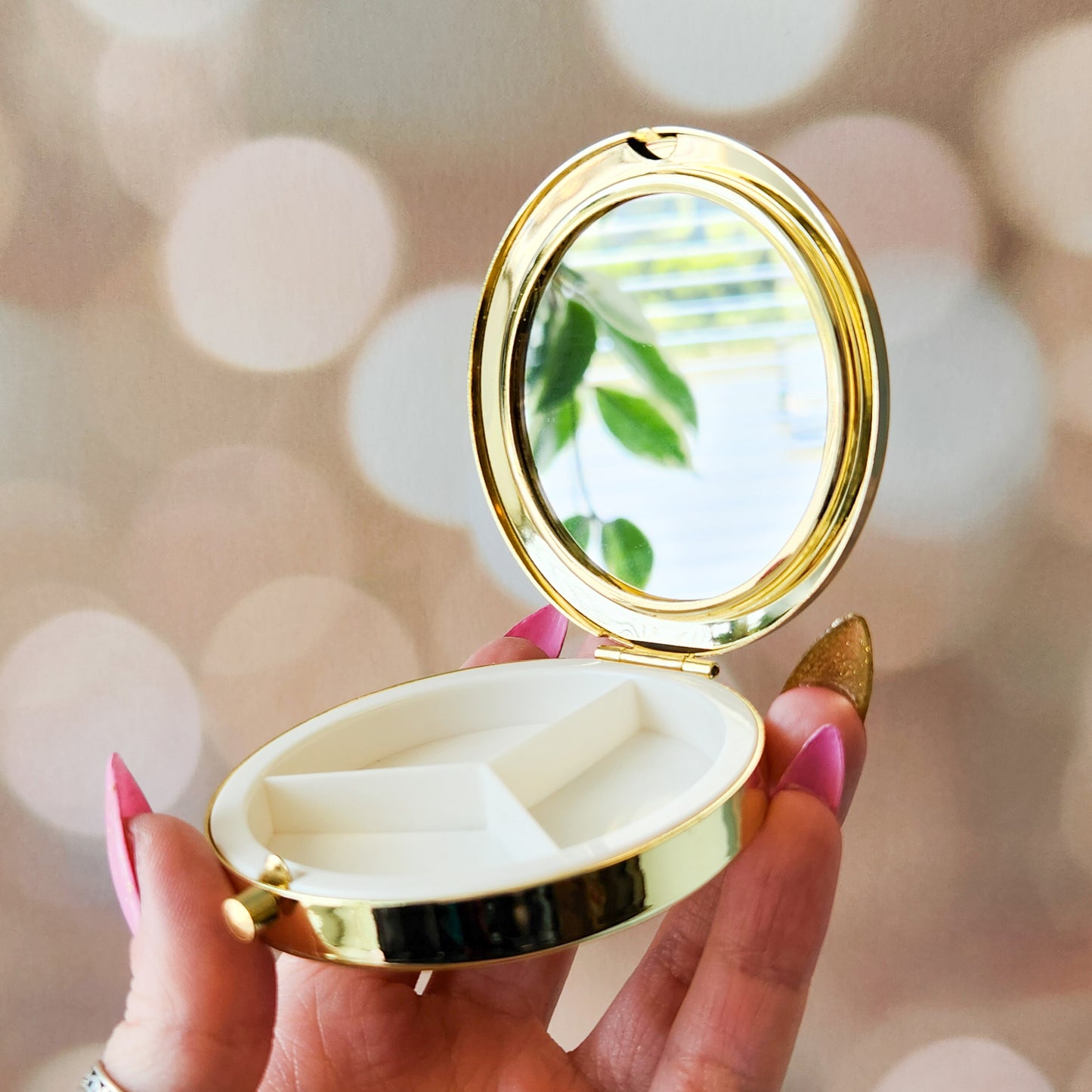 My Tummy Hurts But I'm Being Brave About It - Gold Compact Mirror/Pill Holder, 2.75" x .5"