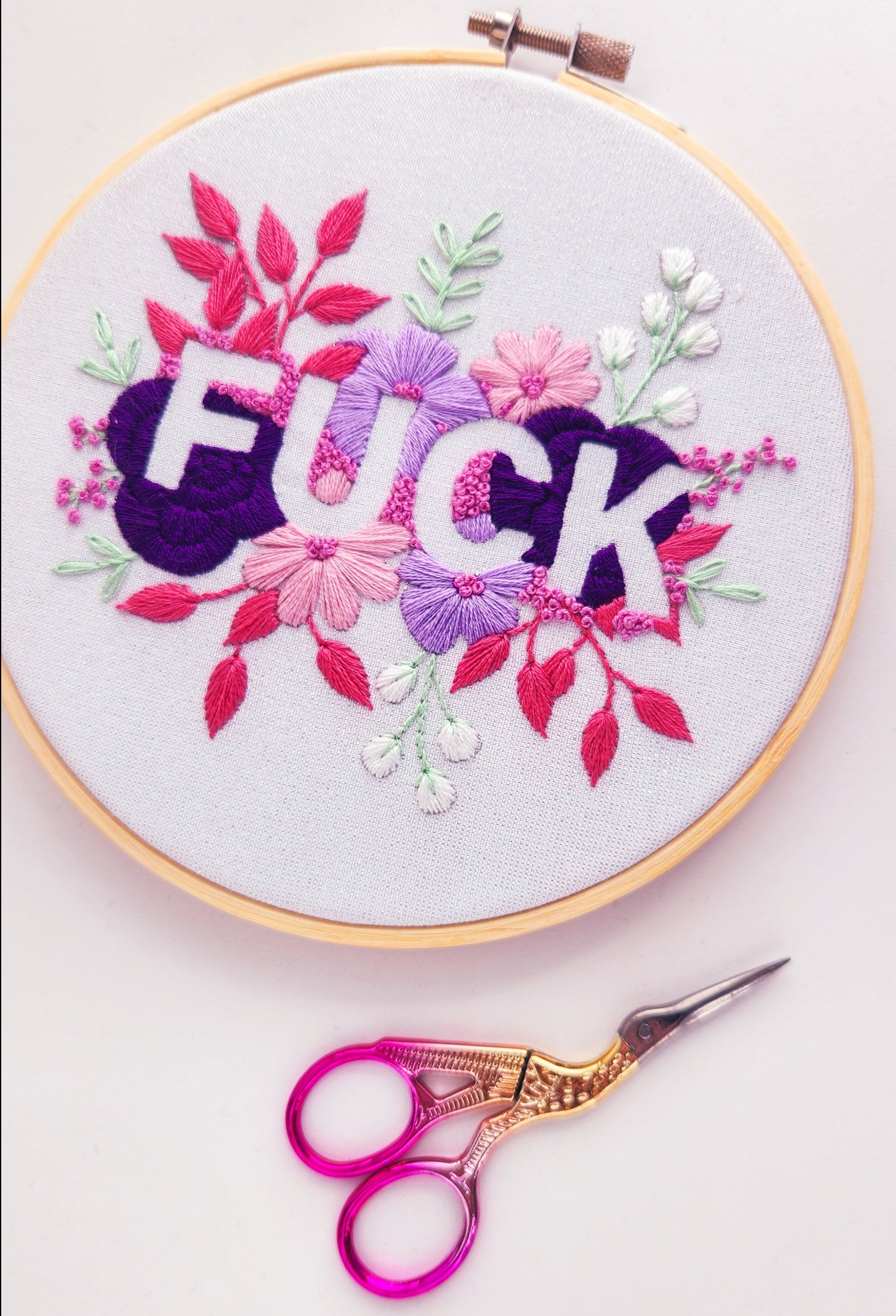 Pink Negative Space FUCK Embroidery Kit - Beginner Friendly