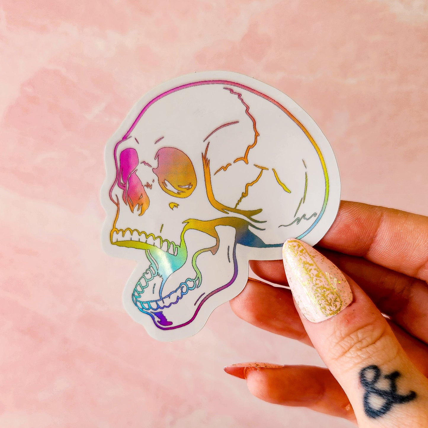 Holographic Rainbow Skull, 2.6 x 3 in.