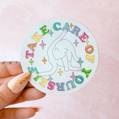 "Take Care of Yourself" Cat Butthole Sticker, 3 in.