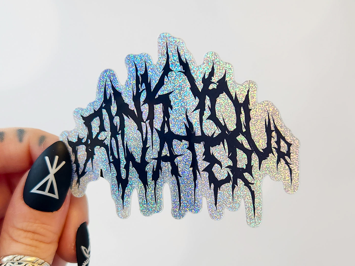 Heavy Metal Band Font Drink Your Water Holographic Sticker, 3 x 2.4 in