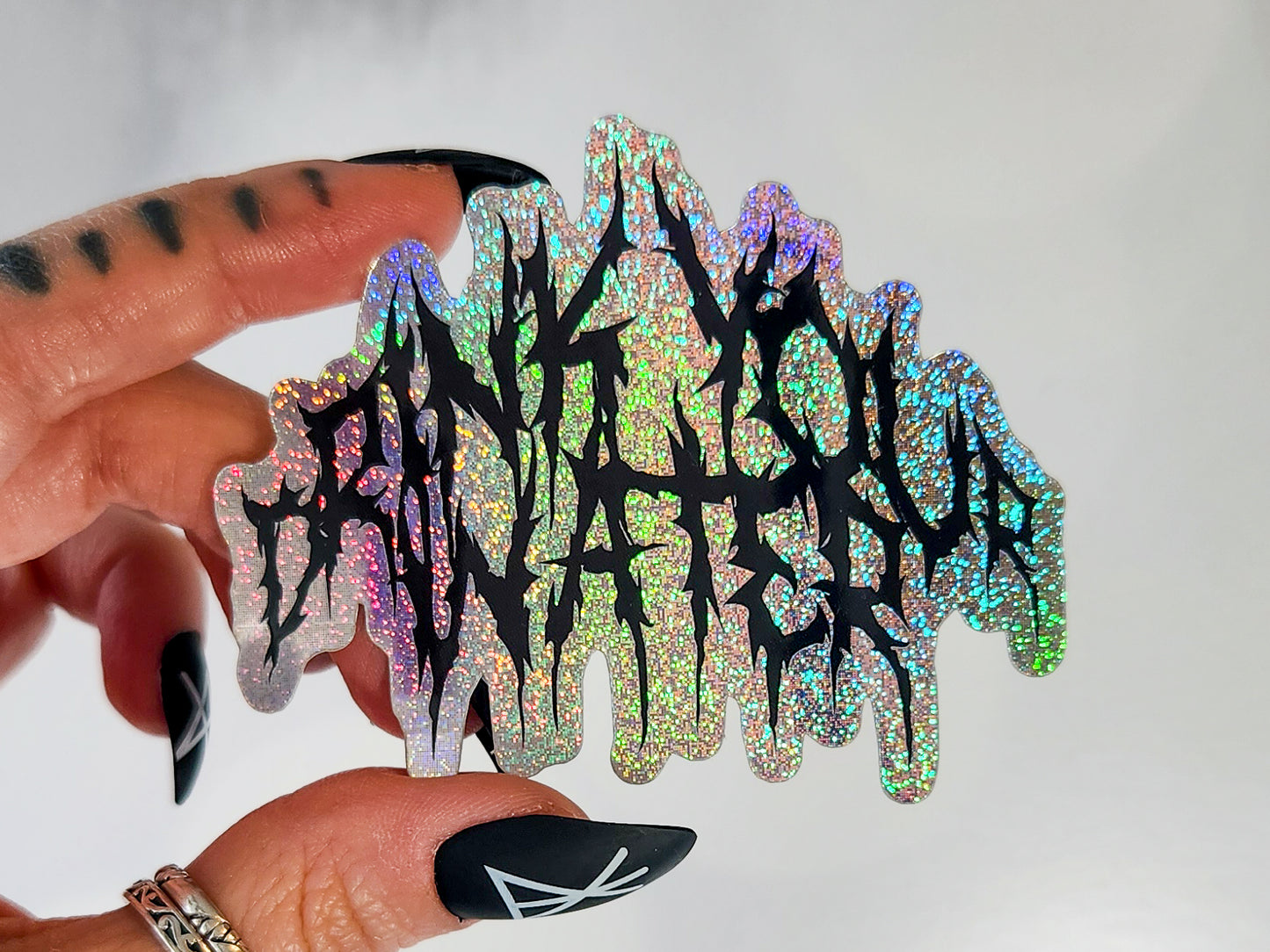 Heavy Metal Band Font Drink Your Water Holographic Sticker, 3 x 2.4 in