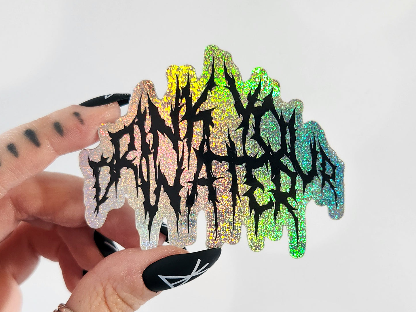 Heavy Metal Band Font Drink Your Water Holographic Sticker, 3 x 2.4 in