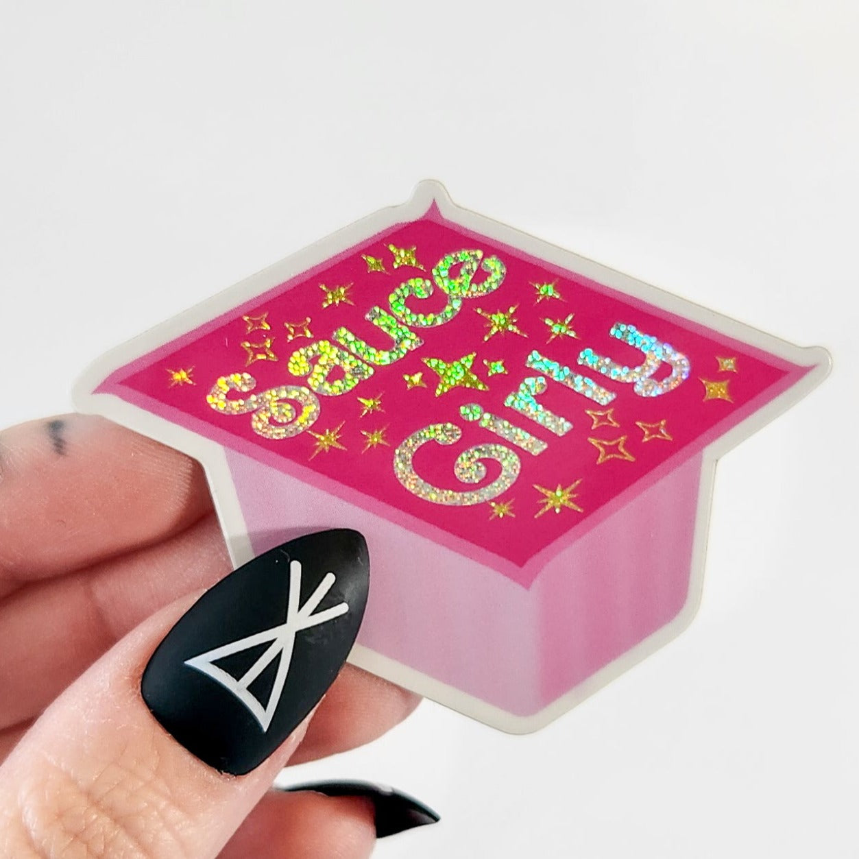 Sauce Girls Pink Holographic Sticker, 2.6 x 1.9 in.