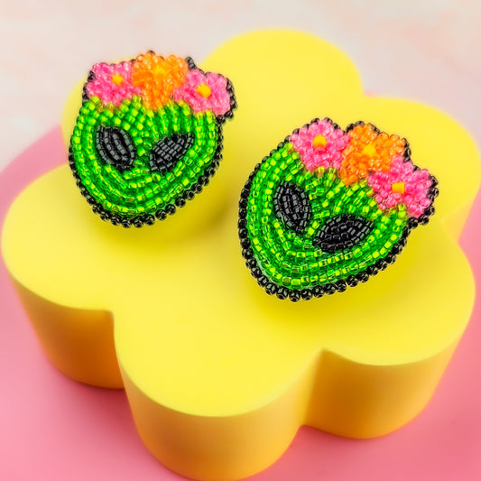 Alien Flower Crown Hand Beaded Earrings