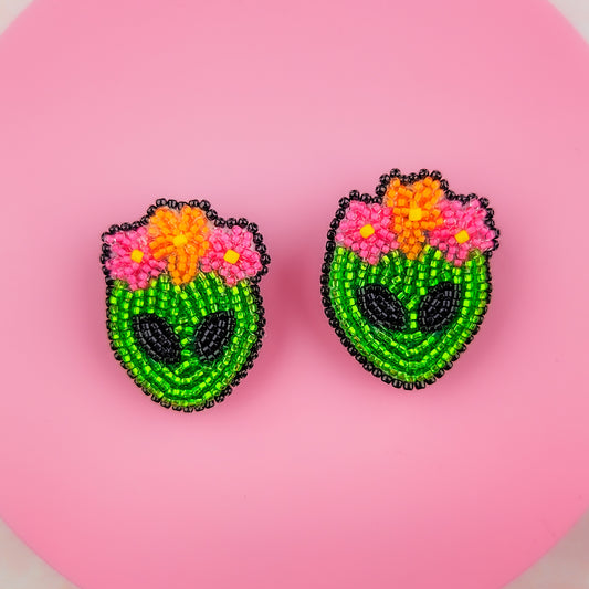 Alien Flower Crown Hand Beaded Earrings