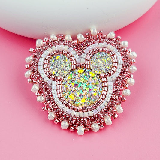 Small Pink Mickey Mouse Hand Beaded Pin