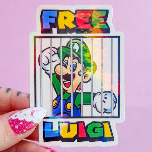 Free Luigi Mangione Holographic Sticker, 2.2 x 3.3 in.