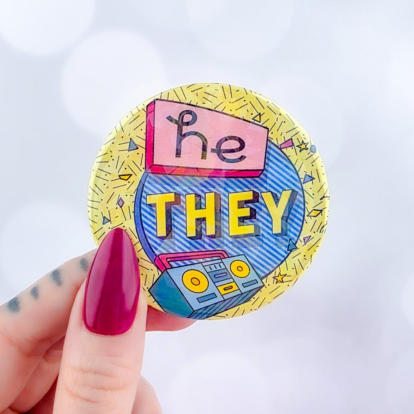 90s Pronouns Button