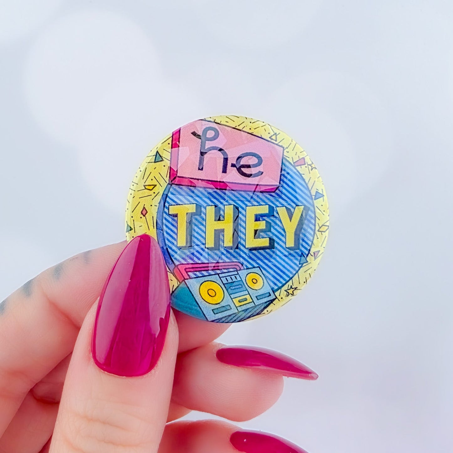 90s Pronouns Button