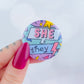 90s Pronouns Button