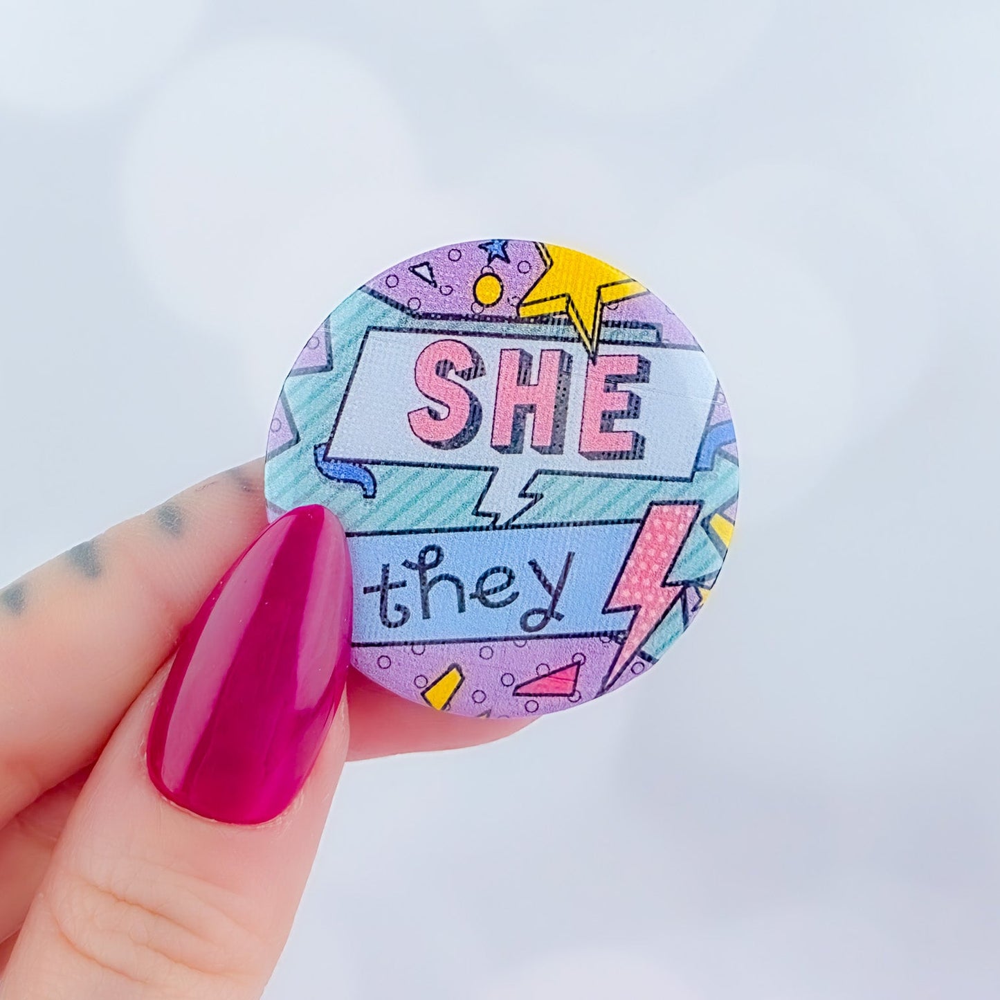 90s Pronouns Button