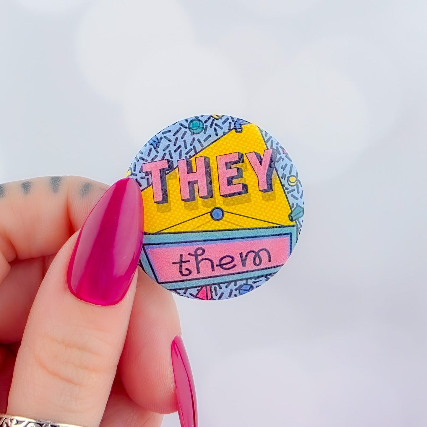 90s Pronouns Button