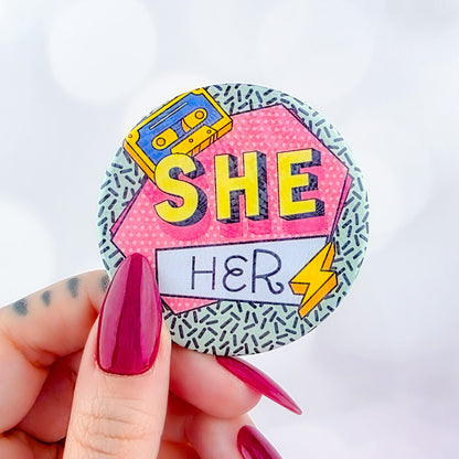 90s Pronouns Button