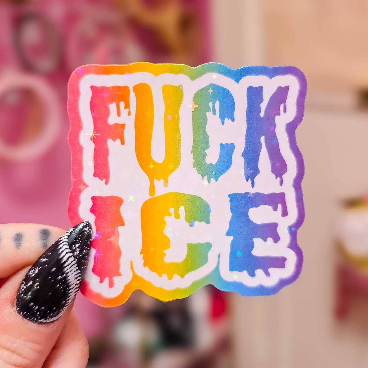 Fuck ICE - Rainbow Holographic Sticker, 2.4 x 2.4 in.