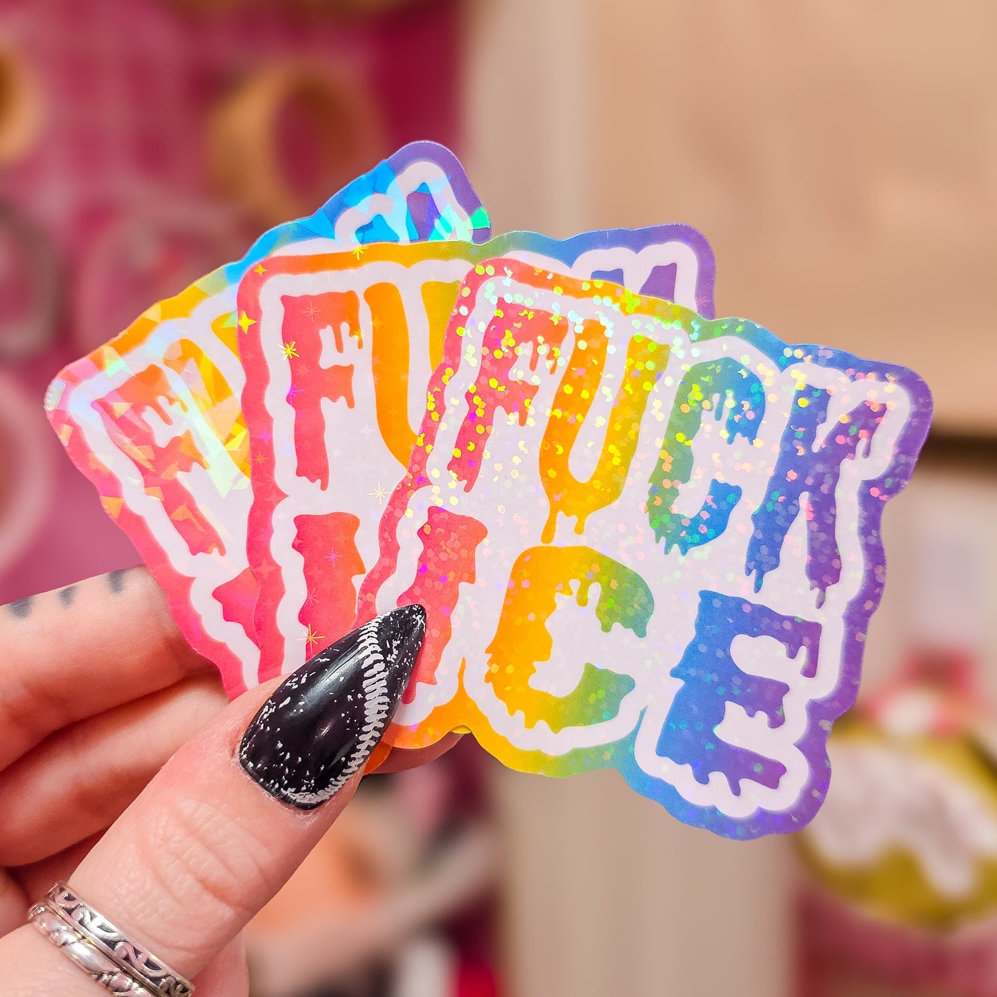 Fuck ICE - Rainbow Holographic Sticker, 2.4 x 2.4 in.