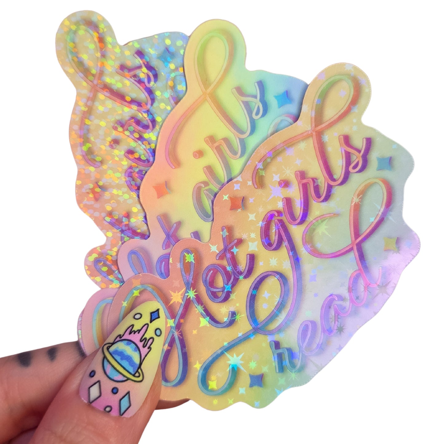 Hot Girls Read Holographic Sticker, 3" x 1.7"