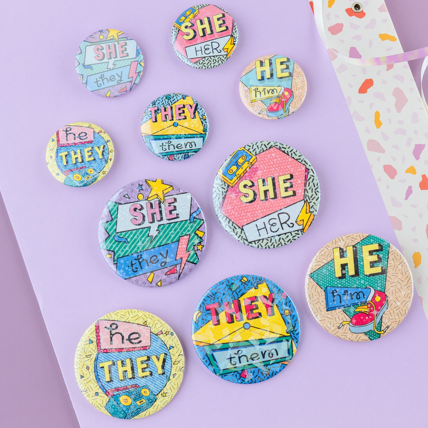 90s Pronouns Button