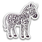 Zebra sticker with 'Everything hurts' written as the stripes on a white background