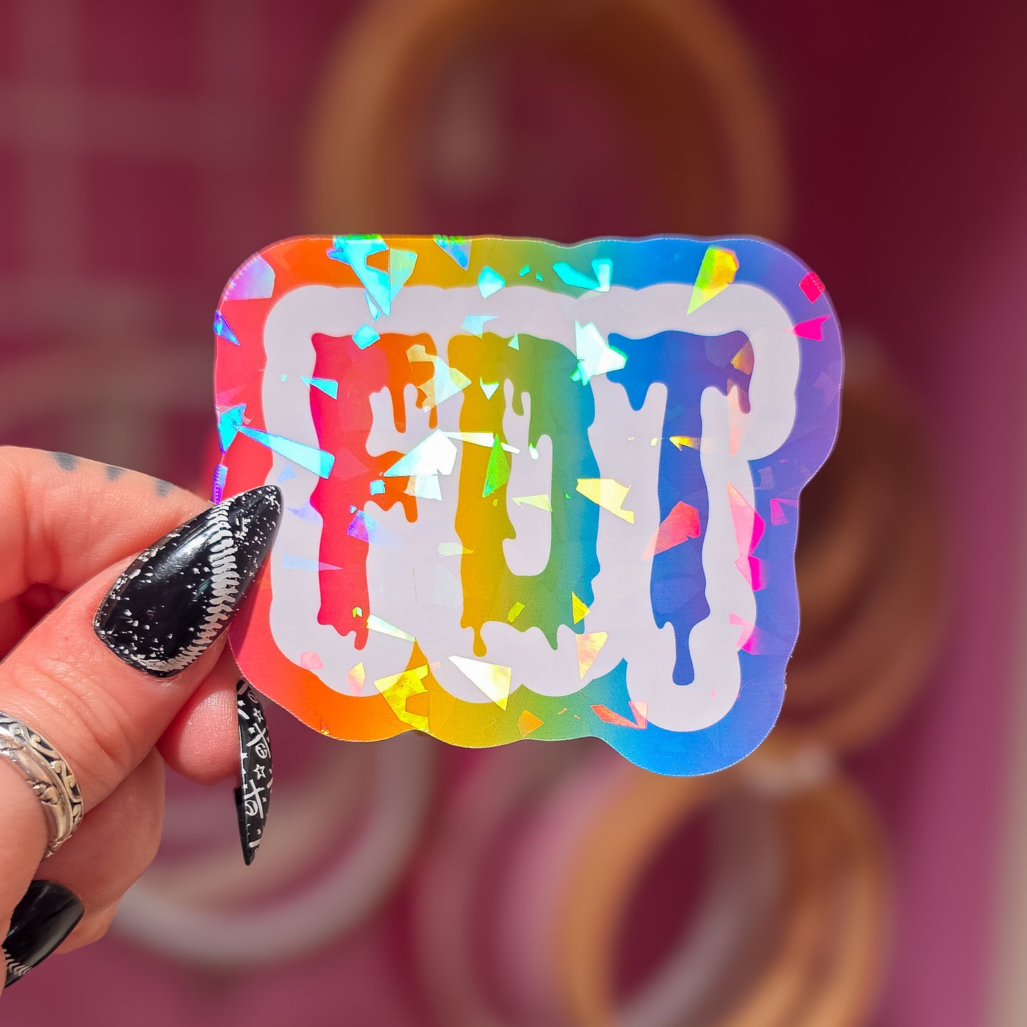 FDT, Fuck Donald Trump Rainbow Holographic Sticker 3 x 2.5 in.