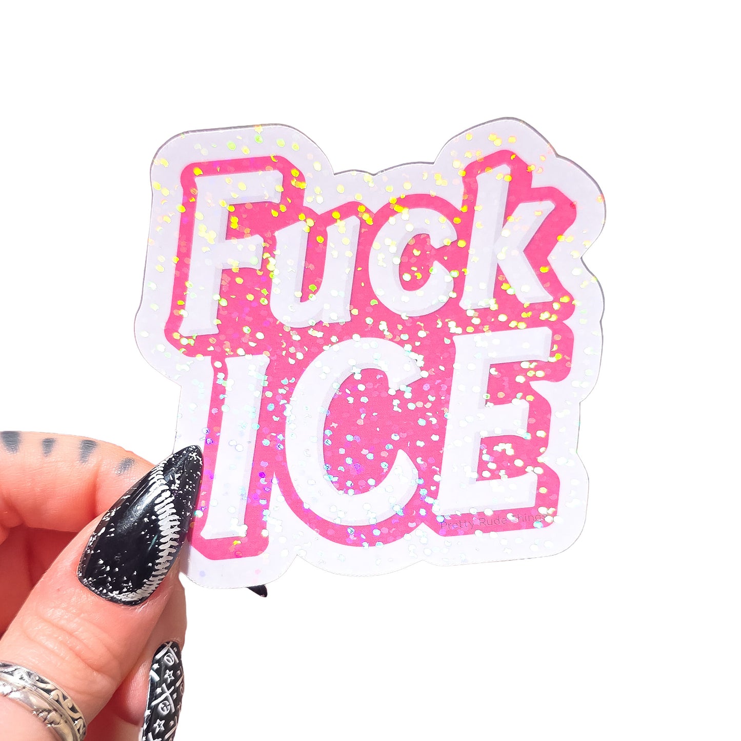 Fuck ICE - Barbie Holographic Sticker, 3 x 2.8 in.