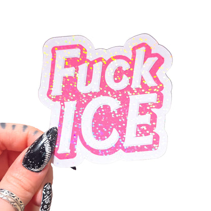 Fuck ICE - Barbie Holographic Sticker, 3 x 2.8 in.