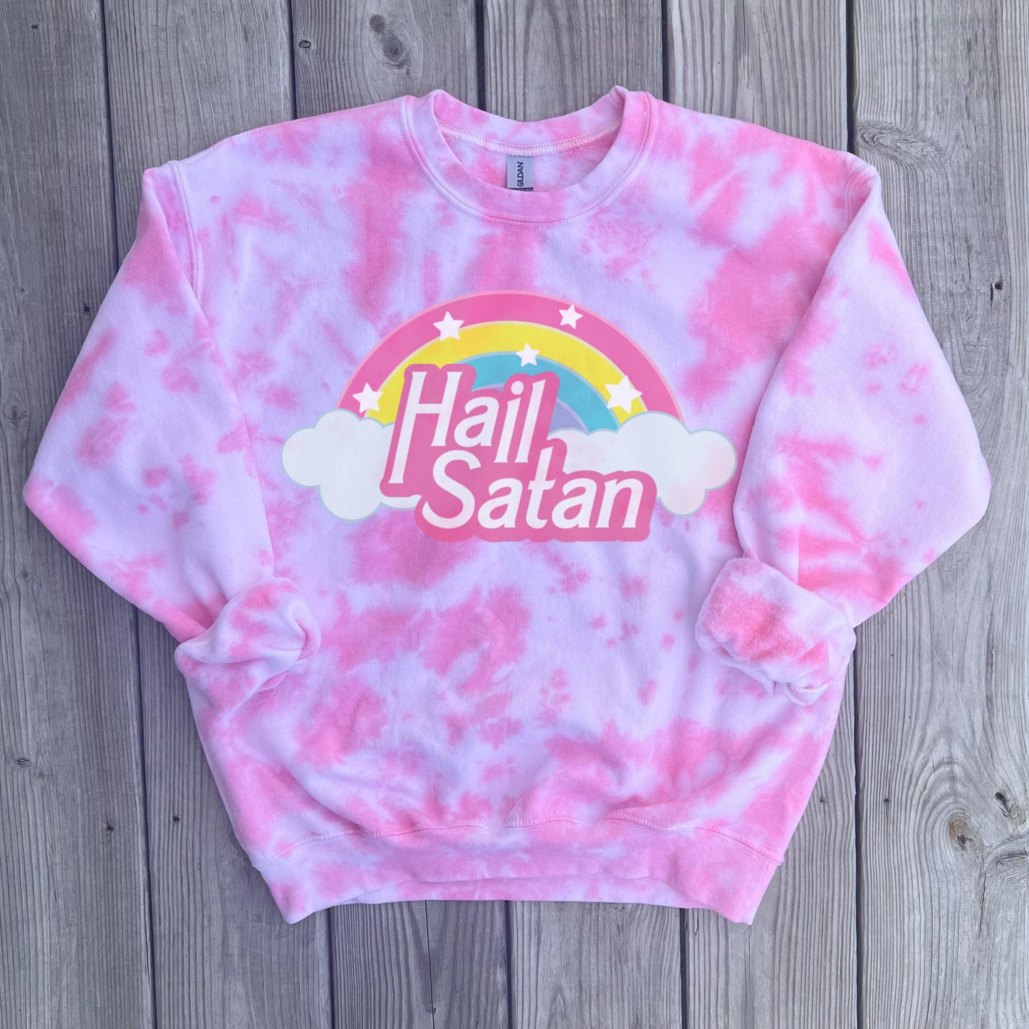 Hail Satan Pink Tie Dye Crewneck Sweatshirt - Unisex