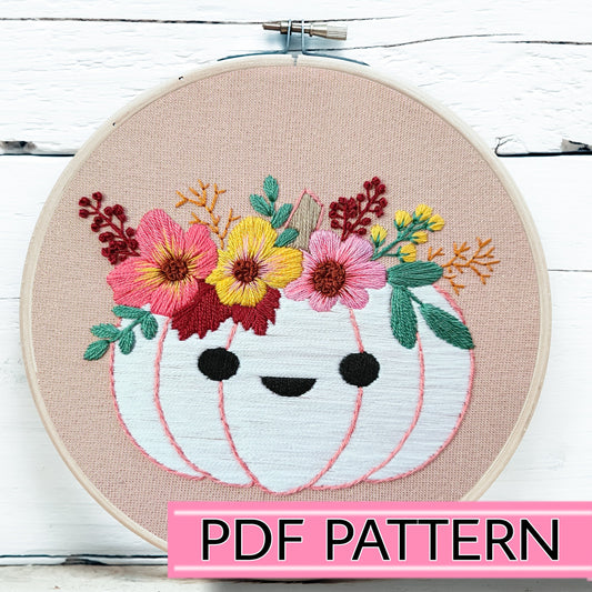 Digital Embroidery Pattern - Cute Kawaii Halloween White Pumpkin