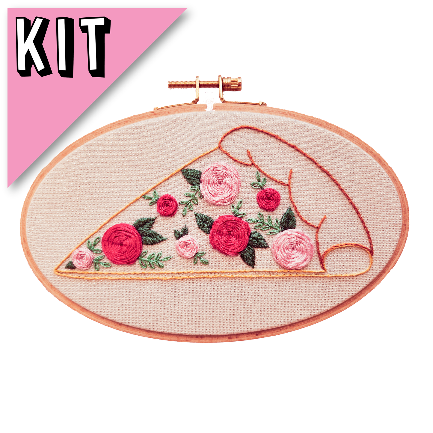 Beginner Embroidery Kit - Pepper-rosie Pizza, 8 x 5 in.