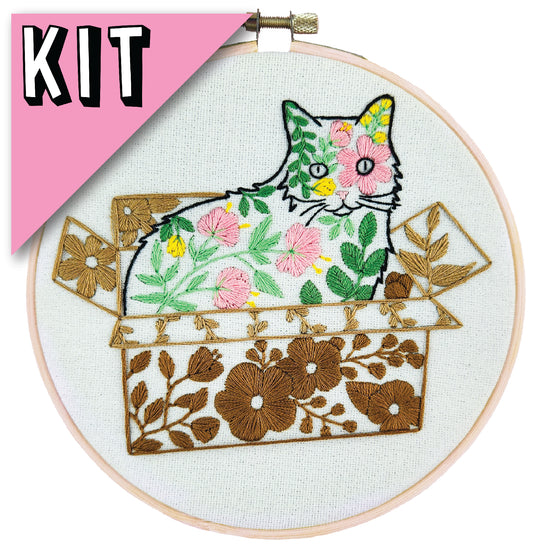 Belle In a Box, Floral Cat Embroidery Kit